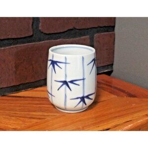 Vintage Japanese teacup Blue White Hand Painted bamboo shoots design FLAW